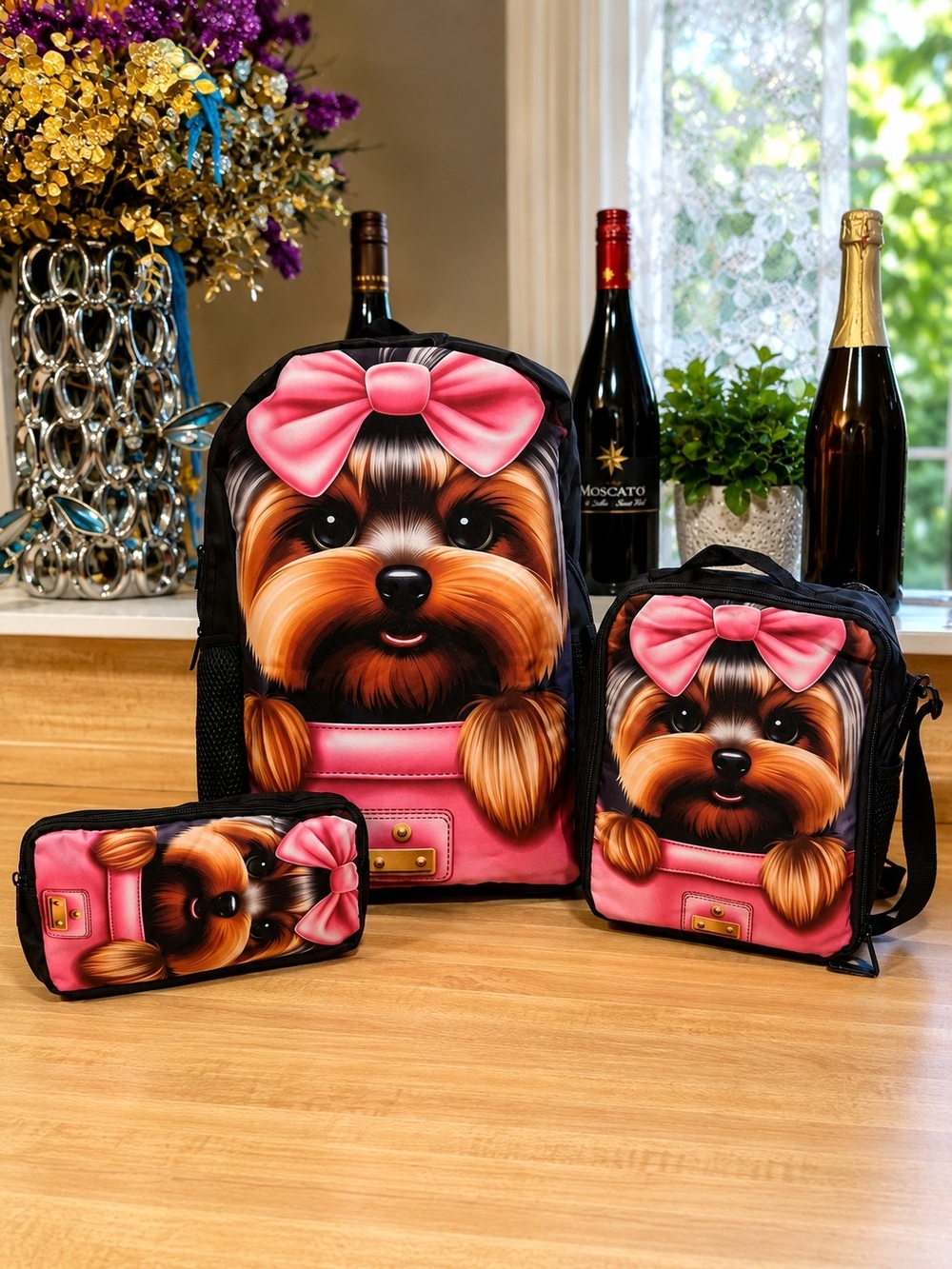 Kids Pink Puppy Bow Backpack Set - Brand